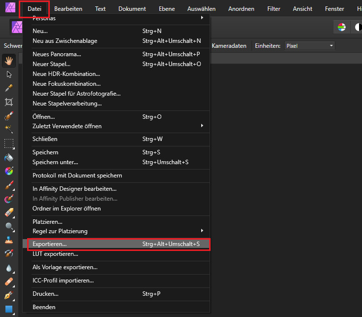 Datei > exportieren