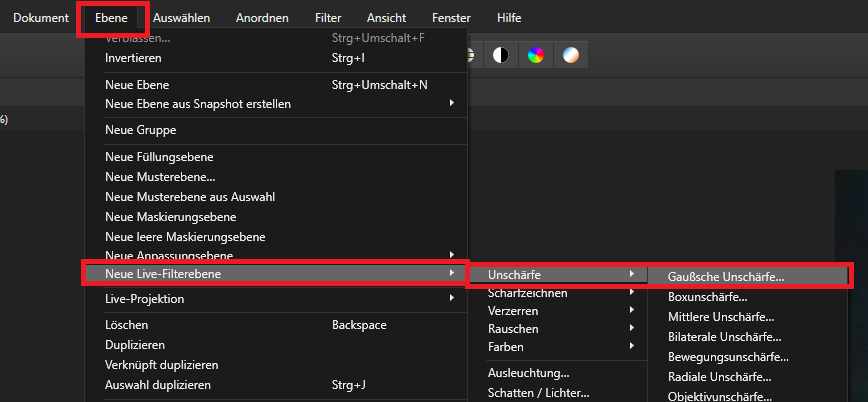 Gaußsche Unschärfe in Affinity Photo hinzufügen